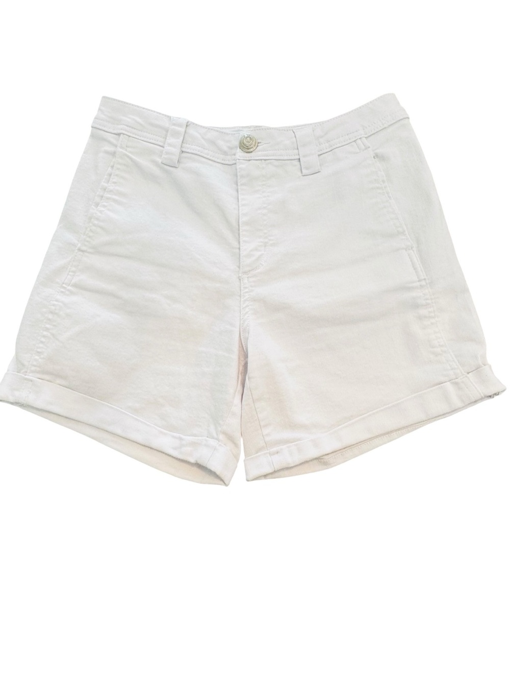 Rachel Zoe Size 8 high rise cuffed white denim shorts cotton-poly-spandex